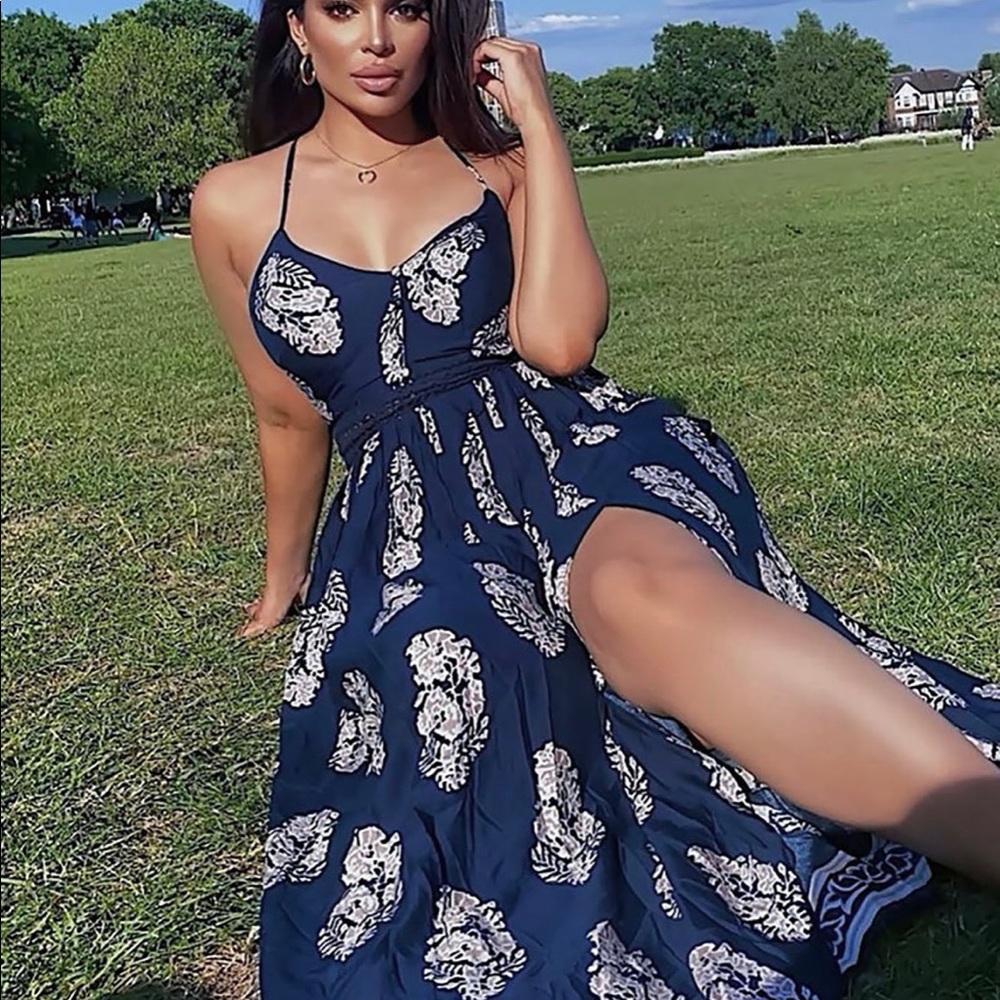New navy slit dress